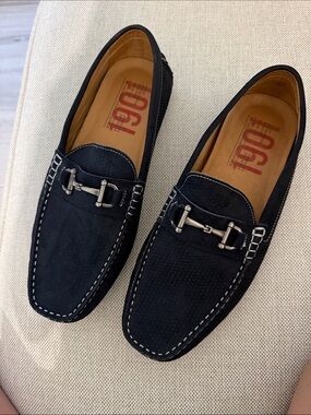 1901 Men’s Black Suede Bit-Detail Slip-On Loafers